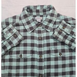 Carhartt Womens Small Green Brown Plaid Flannel Work Shirt Casual Button Up